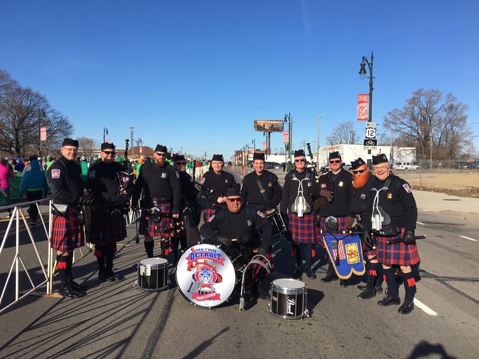 The band lined up on Michigan Avenue for the Corktown parade, 2017